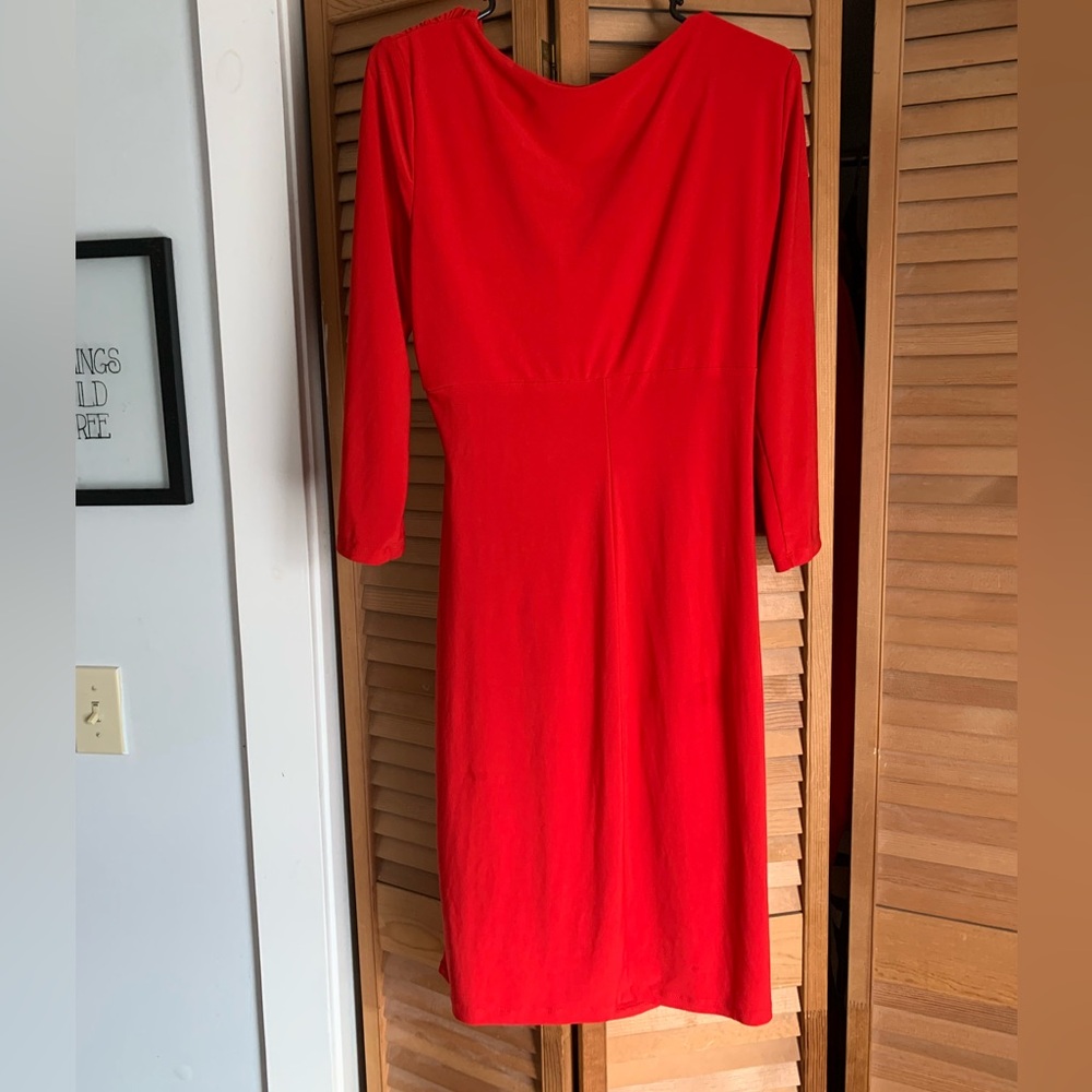 Lauren Ralph Lauren Bright Red Long-Sleeve knee length Wrap Dress sz 12 - Picture 2 of 4